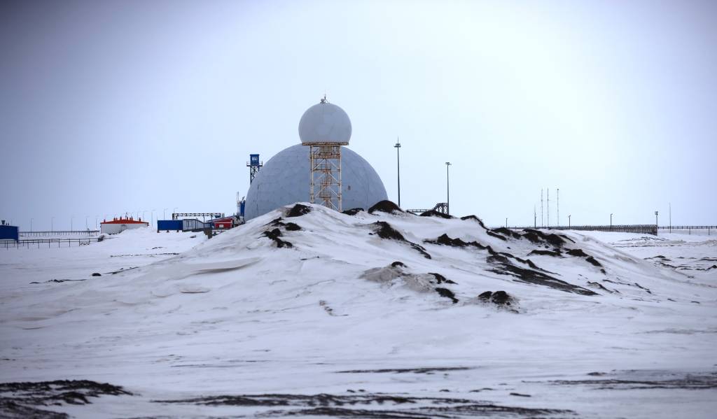 A radar facility on the Alexandra Land island near Nagurskoye, Russia, Monday, May 17, 2021. Bristling with missiles and radar, Russia's northernmost military base projects the country's power and influence across the Arctic from a remote, desolate island amid an intensifying international competition for the region's vast resources. Russia's northernmost military outpost sits on the 80th parallel North, projecting power over wide swathes of Arctic amid an intensifying international rivalry over the polar region's vast resources. (AP Photo/Alexander Zemlianichenko)