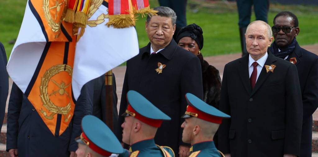 Chinese President Xi Jinping, centre, and Russian President Vladimir Putin, second from right, attend a wreath laying ceremony at the Tomb of the Unknown Soldier in Alexander Garden after the Victory Day military parade in Moscow, Russia, Friday, May 9, 2025, during celebrations of the 80th anniversary of the Soviet Union's victory over Nazi Germany during the World War II. (Yuri Kochetkov/Pool Photo via AP, File)