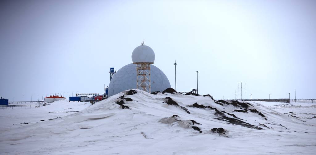 A radar facility on the Alexandra Land island near Nagurskoye, Russia, Monday, May 17, 2021. Bristling with missiles and radar, Russia's northernmost military base projects the country's power and influence across the Arctic from a remote, desolate island amid an intensifying international competition for the region's vast resources. Russia's northernmost military outpost sits on the 80th parallel North, projecting power over wide swathes of Arctic amid an intensifying international rivalry over the polar region's vast resources. (AP Photo/Alexander Zemlianichenko)